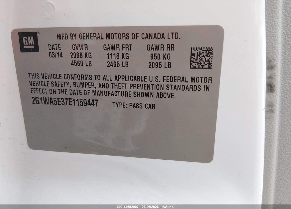 2014 CHEVROLET IMPALA LIMITED LS VIN: 2G1WA5E37E1159447