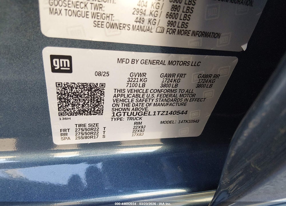 2026 GMC SIERRA 1500 , SHORT BED, DENALI, 4WD VIN: 1GTUUGEL1TZ140544