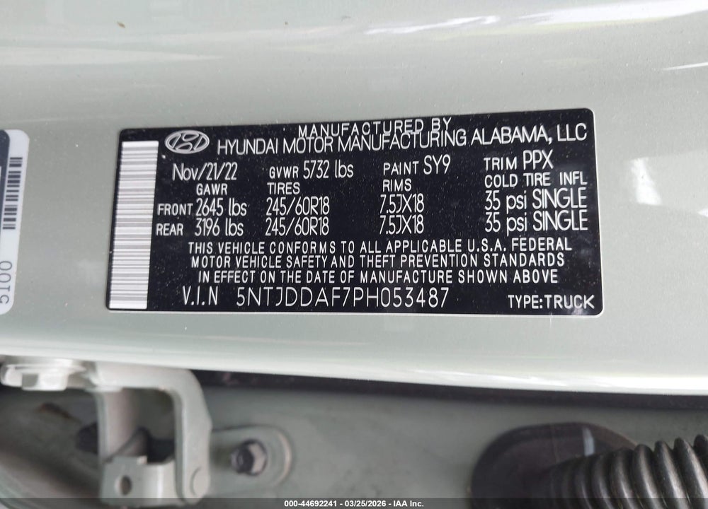 2023 HYUNDAI SANTA CRUZ SEL PREMIUM VIN: 5NTJDDAF7PH053487