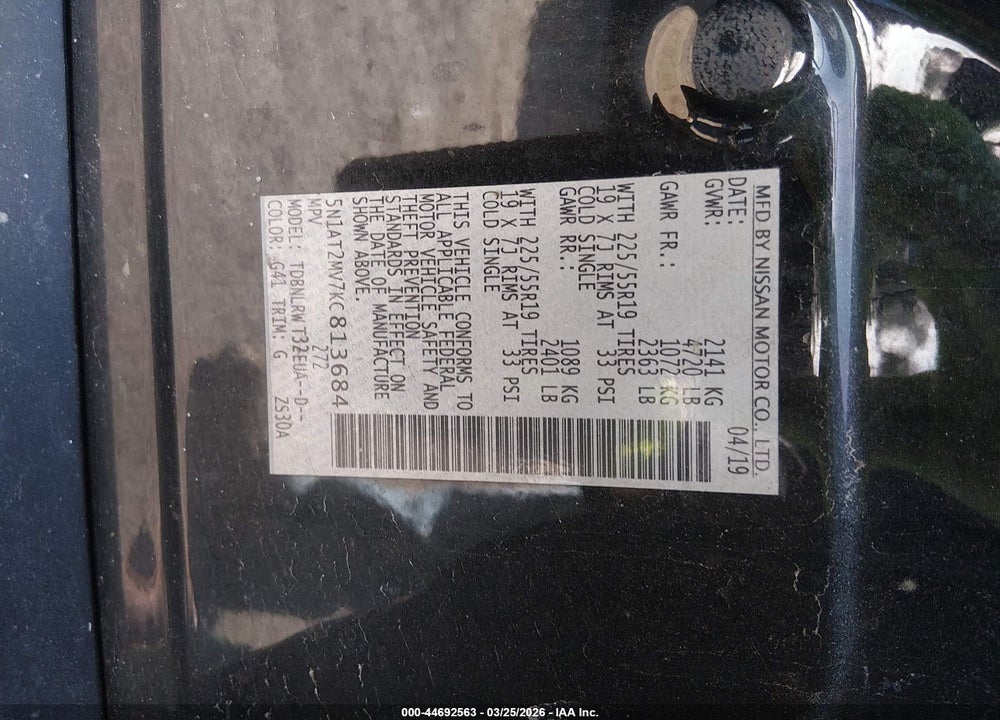2019 NISSAN ROGUE SL VIN: 5N1AT2MV7KC813684