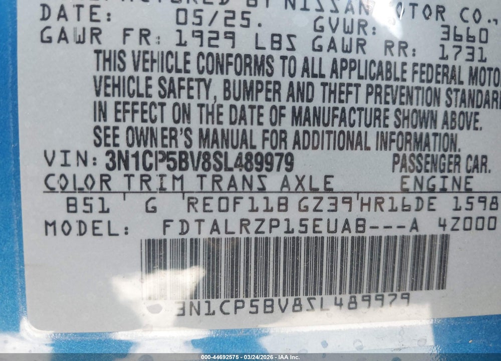 2025 NISSAN KICKS PLAY S VIN: 3N1CP5BV8SL489979