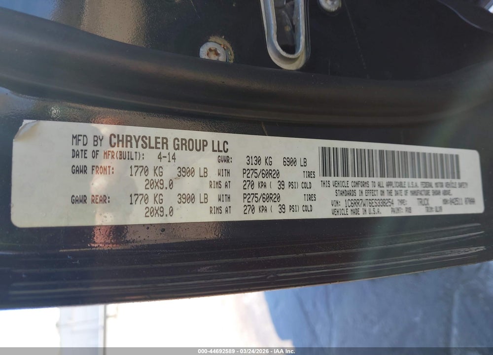 2014 RAM 1500 LONGHORN LIMITED VIN: 1C6RR7WT6ES338254