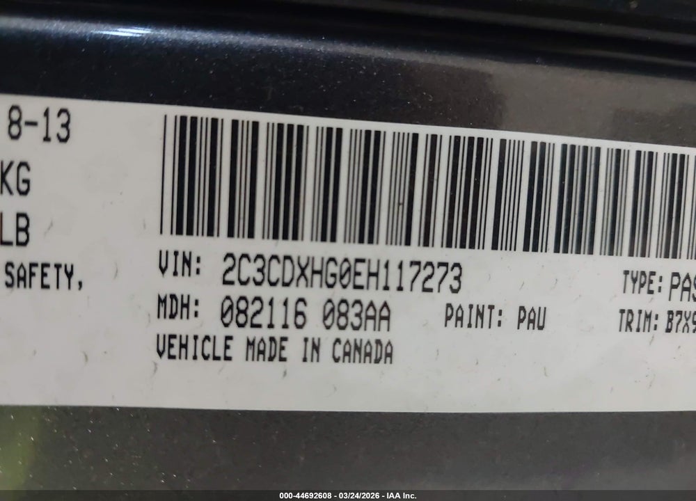 2014 DODGE CHARGER SXT VIN: 2C3CDXHG0EH117273