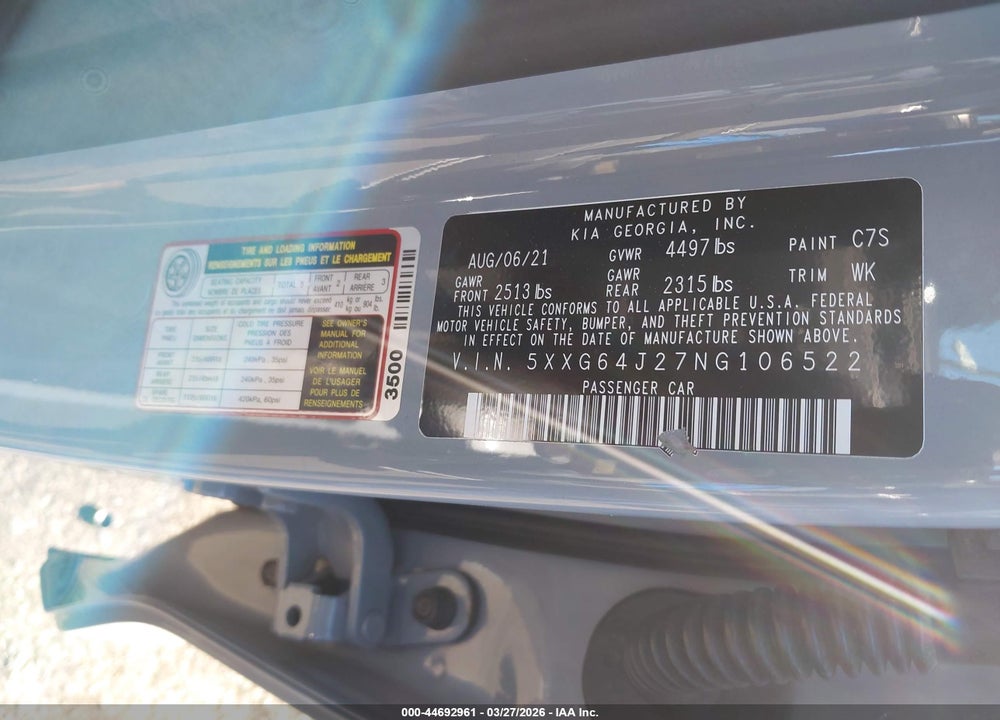 2022 KIA K5 GT-LINE VIN: 5XXG64J27NG106522