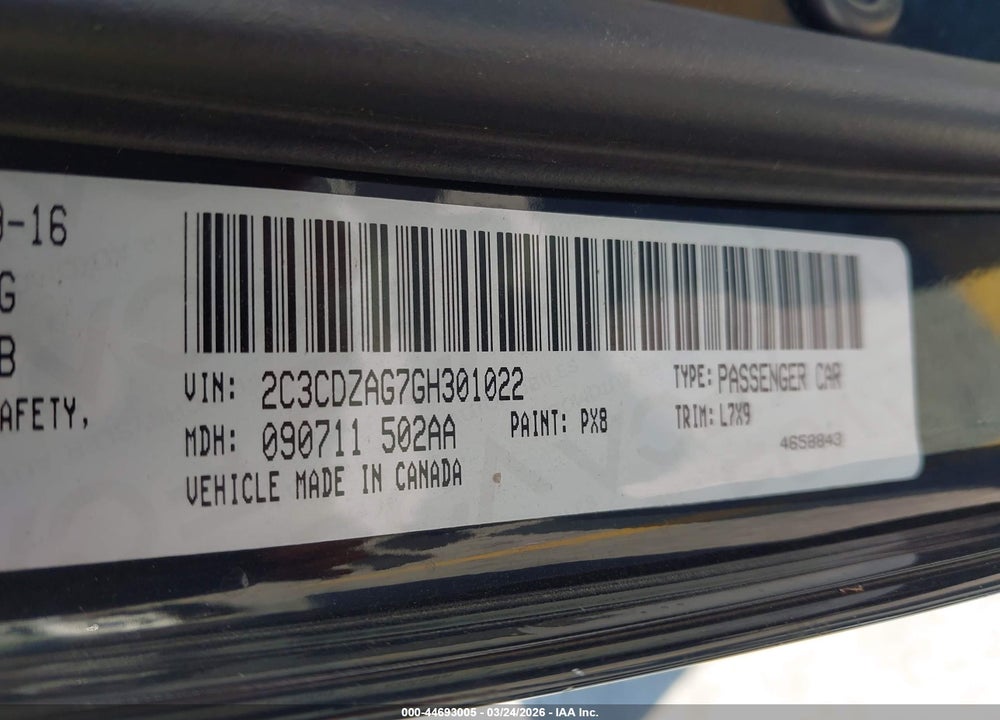 2016 DODGE CHALLENGER SXT VIN: 2C3CDZAG7GH301022