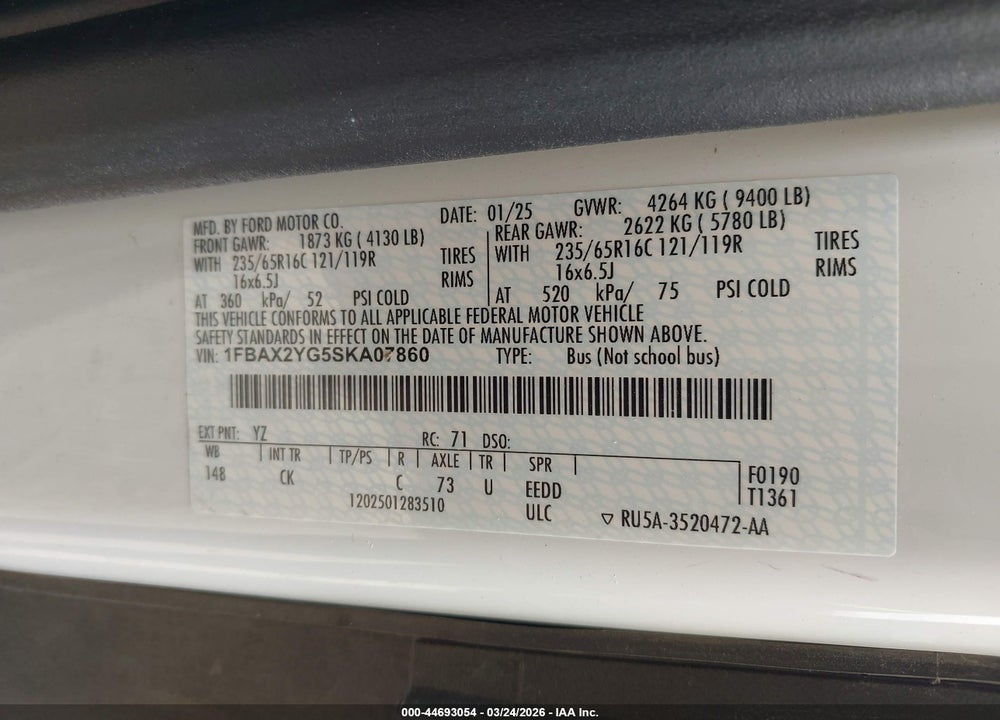 2025 FORD TRANSIT-350 PASSENGER VAN XLT VIN: 1FBAX2YG5SKA07860