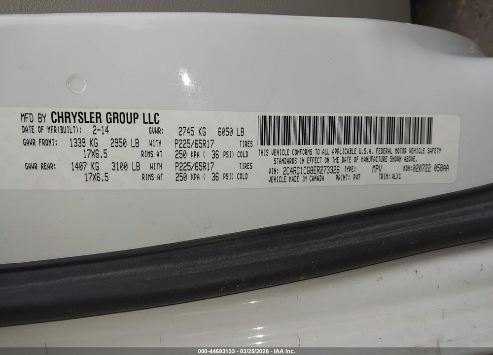 2014 CHRYSLER TOWN & COUNTRY TOURING-L VIN: 2C4RC1CG8ER273326