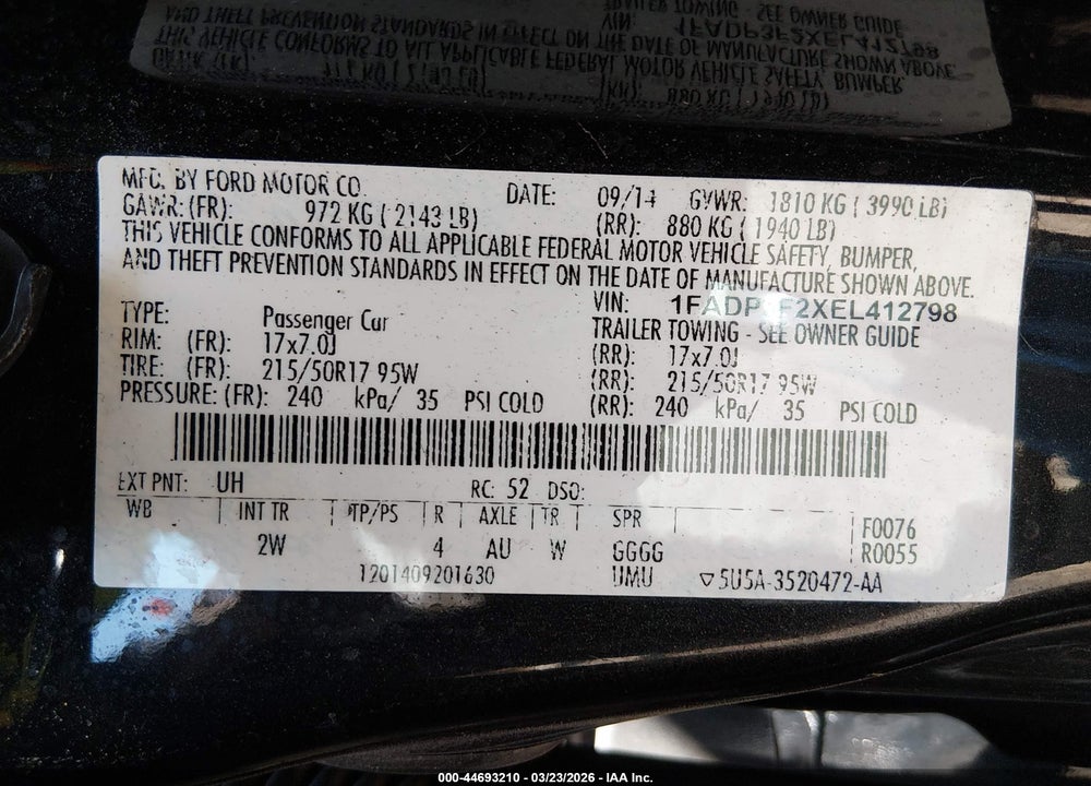2014 FORD FOCUS SE VIN: 1FADP3F2XEL412798