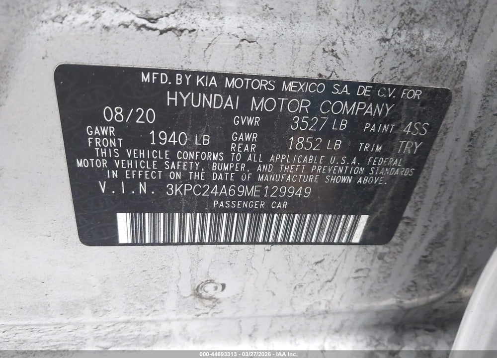 2021 HYUNDAI ACCENT SE VIN: 3KPC24A69ME129949