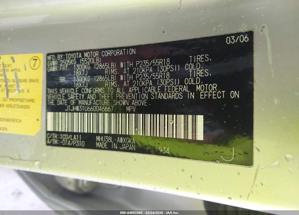 2006 LEXUS RX 400H VIN: JTJHW31U660046667