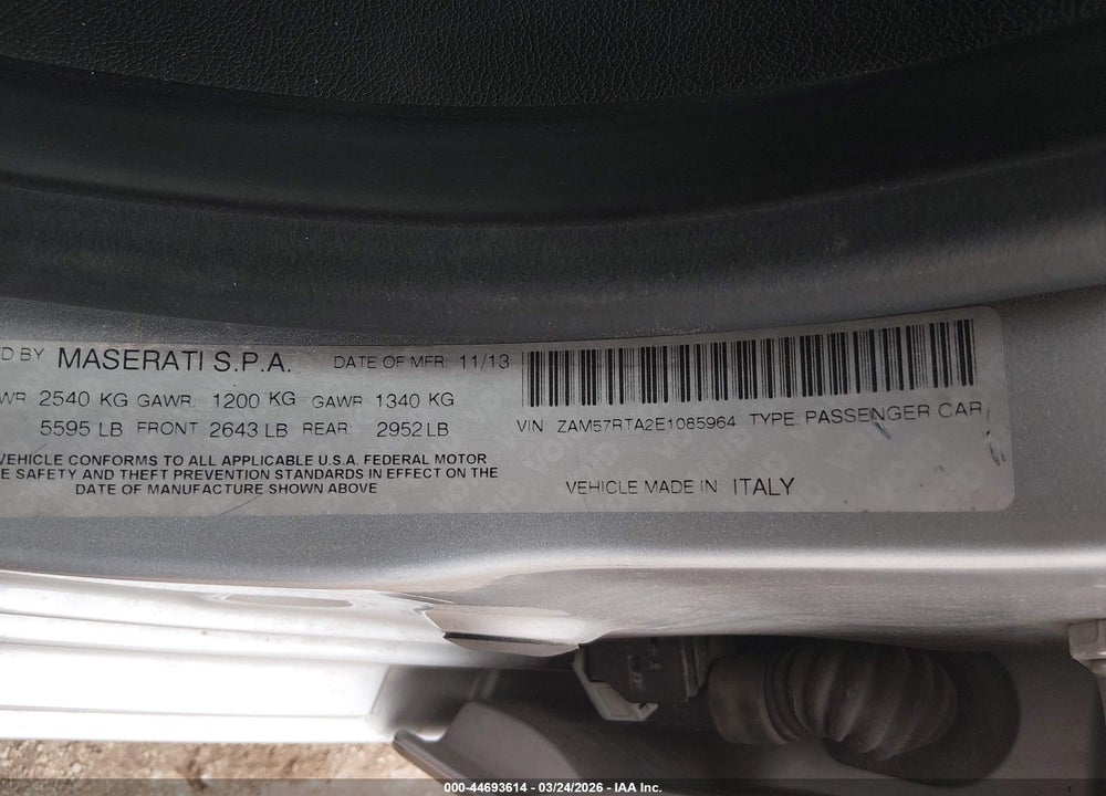 2014 MASERATI GHIBLI S Q4 VIN: ZAM57RTA2E1085964