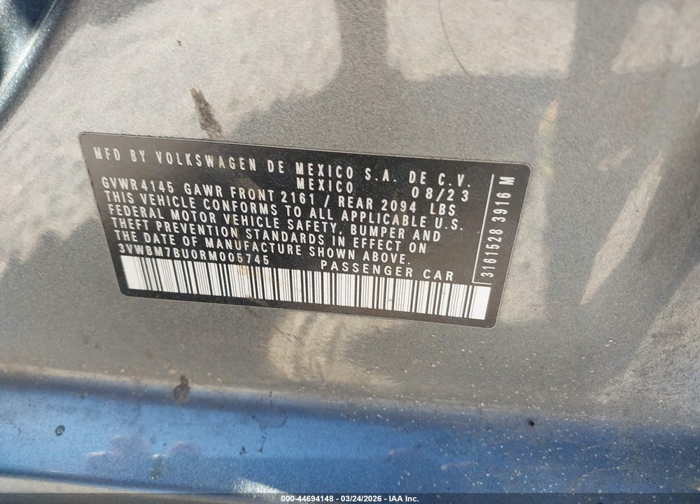 2024 VOLKSWAGEN JETTA 1.5T SPORT VIN: 3VWBM7BU0RM005745