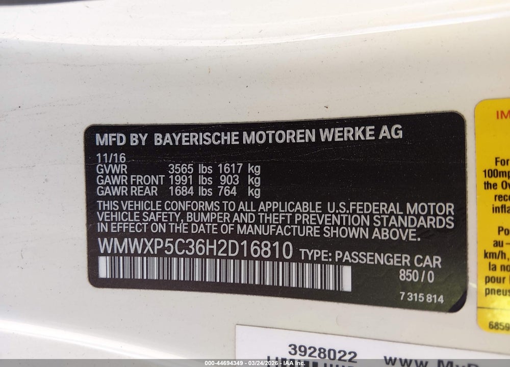 2017 MINI HARDTOP COOPER VIN: WMWXP5C36H2D16810