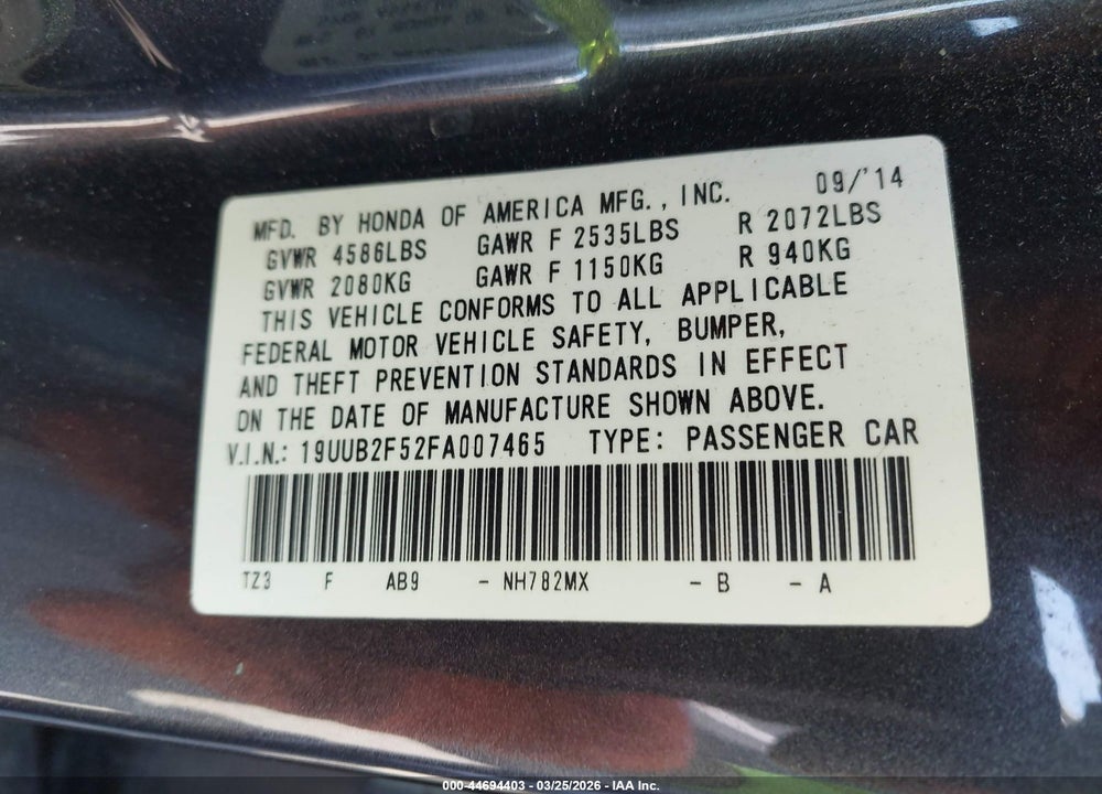 2015 ACURA TLX V6 TECH VIN: 19UUB2F52FA007465
