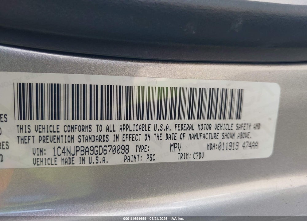 2016 JEEP PATRIOT SPORT VIN: 1C4NJPBA9GD670098