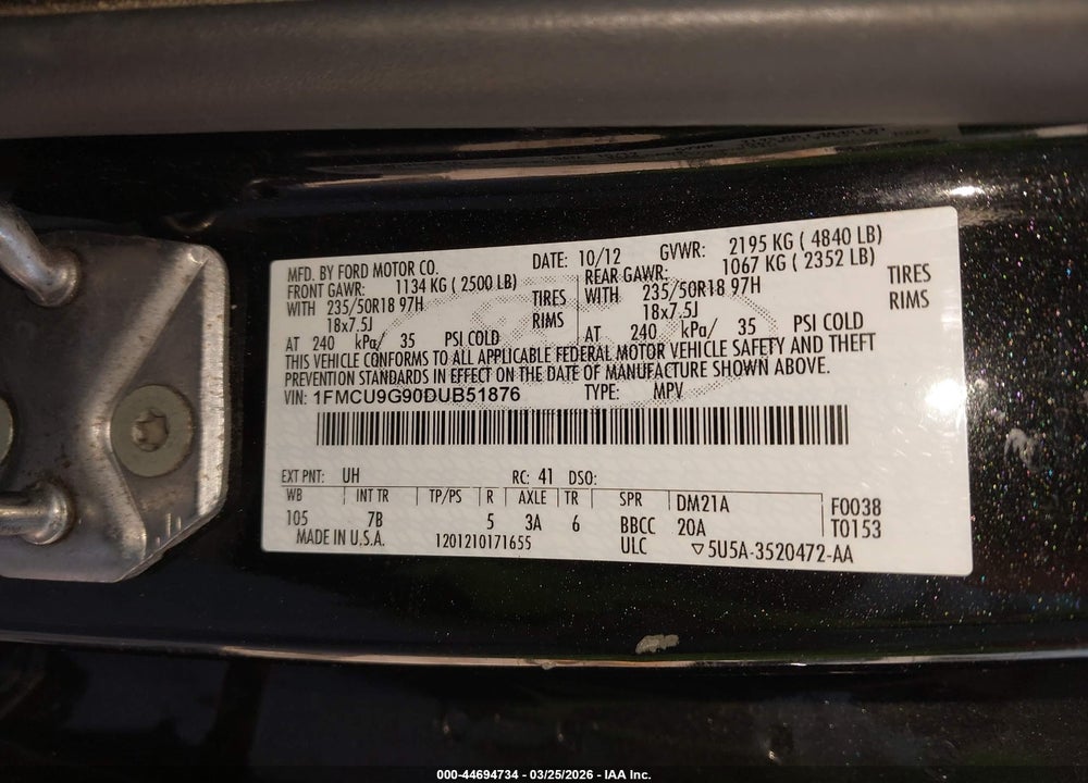 2013 FORD ESCAPE SE VIN: 1FMCU9G90DUB51876