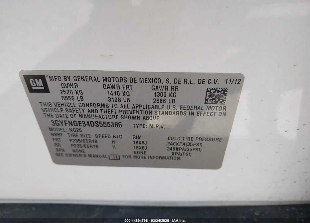 2013 CADILLAC SRX LUXURY COLLECTION VIN: 3GYFNGE34DS555386