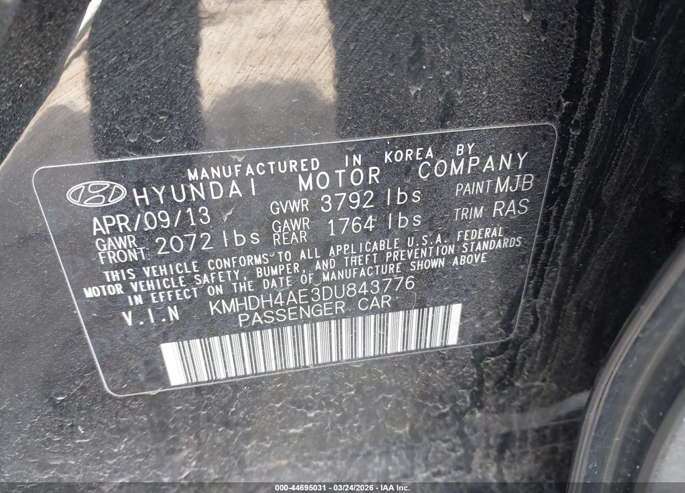 2013 HYUNDAI ELANTRA GLS VIN: KMHDH4AE3DU843776