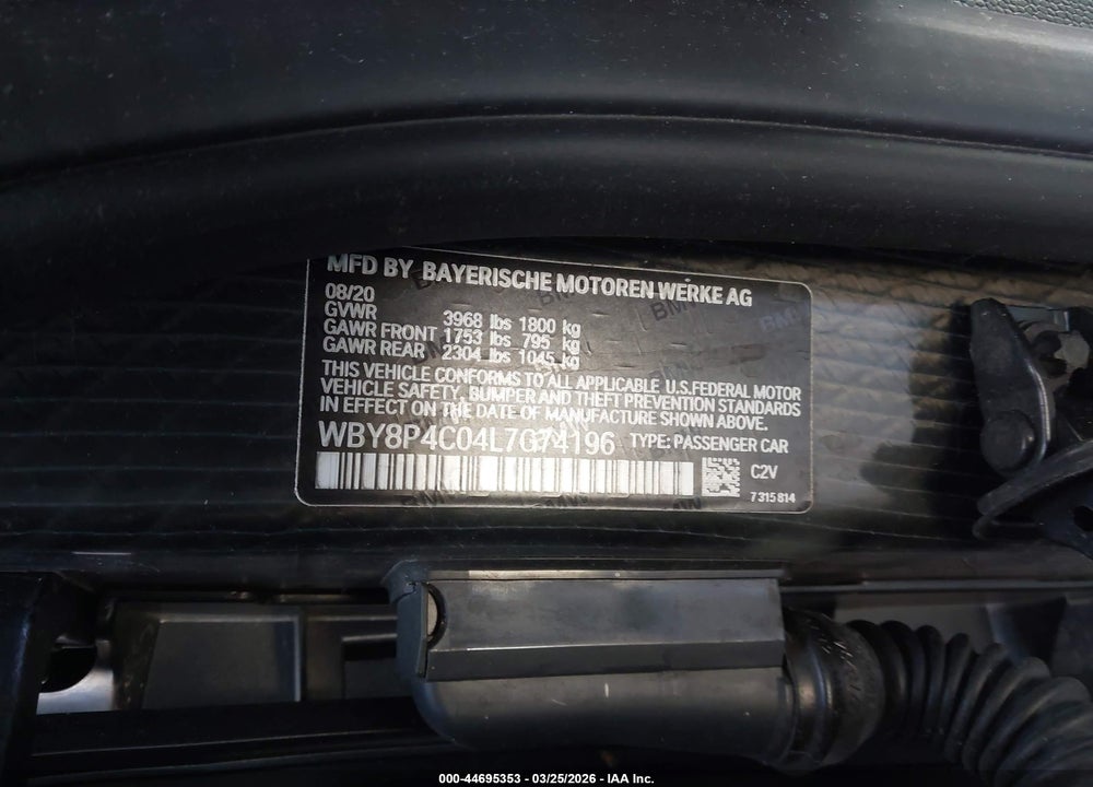 2020 BMW I3 120AH W/RANGE EXTENDER VIN: WBY8P4C04L7G74196