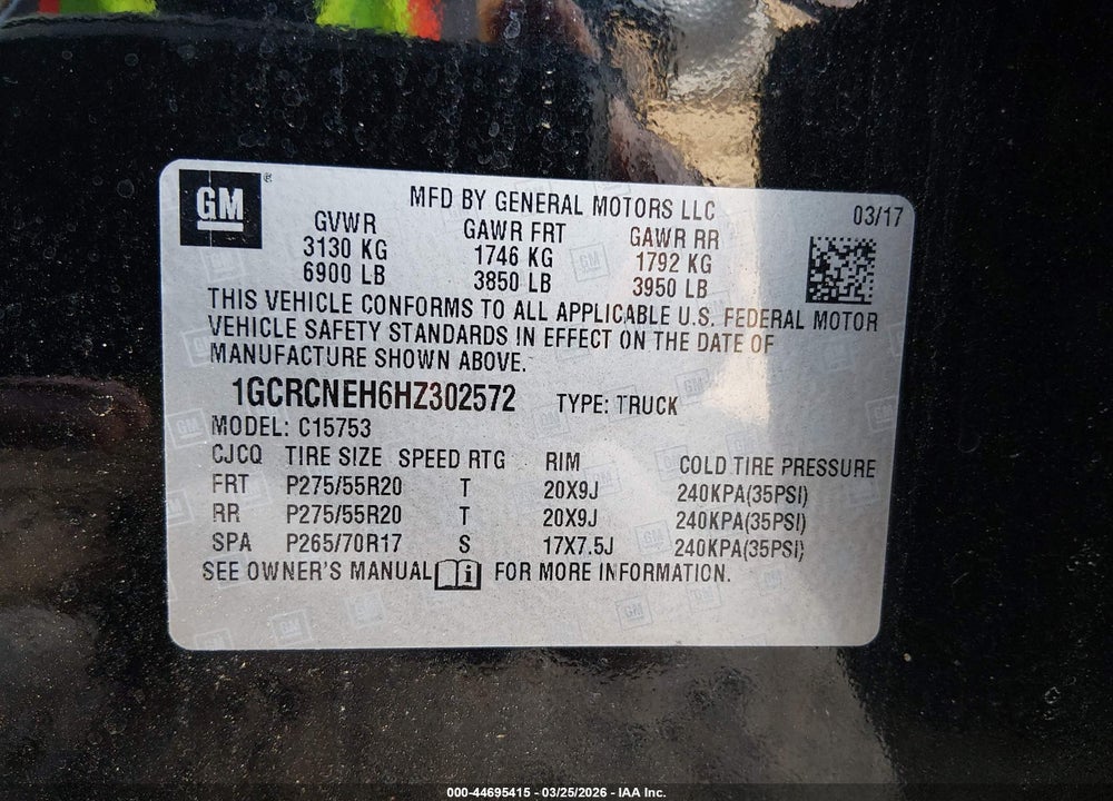 2017 CHEVROLET SILVERADO 1500 WT VIN: 1GCRCNEH6HZ302572