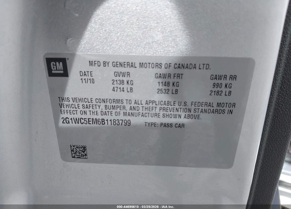 2011 CHEVROLET IMPALA LTZ VIN: 2G1WC5EM6B1183799