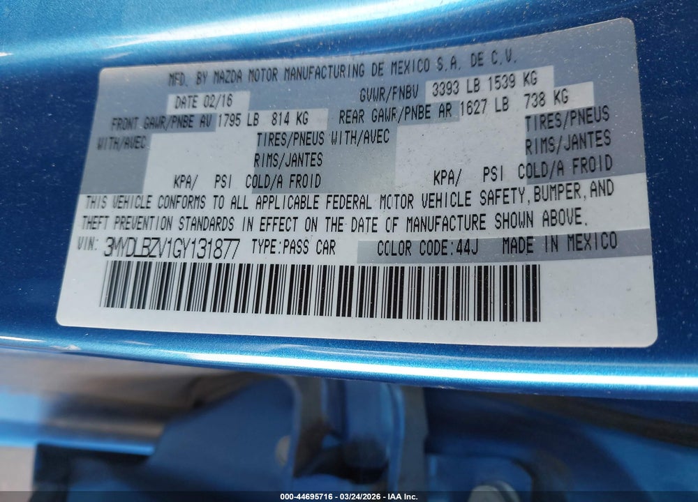 2016 SCION IA VIN: 3MYDLBZV1GY131877