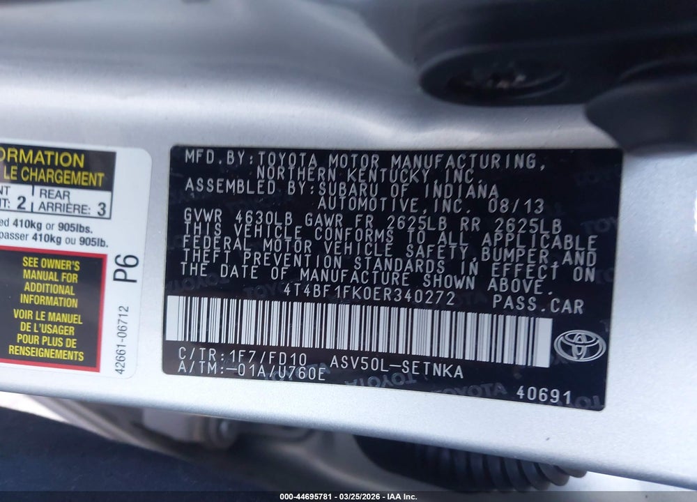 2014 TOYOTA CAMRY LE VIN: 4T4BF1FK0ER340272