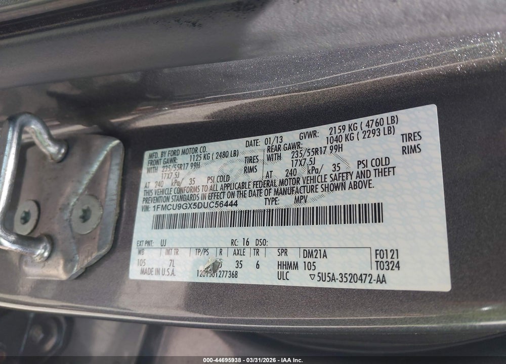 2013 FORD ESCAPE SE VIN: 1FMCU9GX5DUC56444