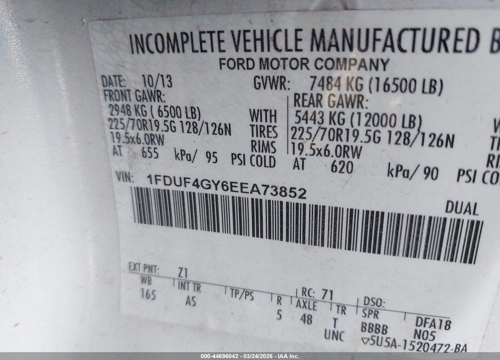 2014 FORD F-450 CHASSIS XL VIN: 1FDUF4GY6EEA73852