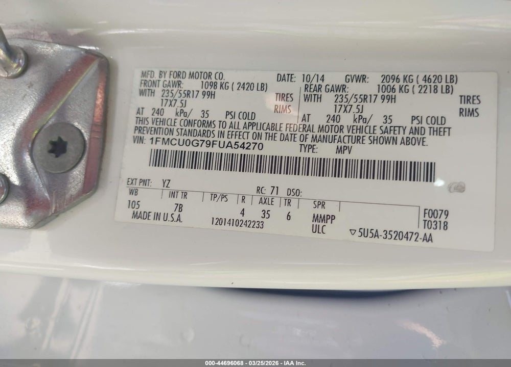 2015 FORD ESCAPE SE VIN: 1FMCU0G79FUA54270