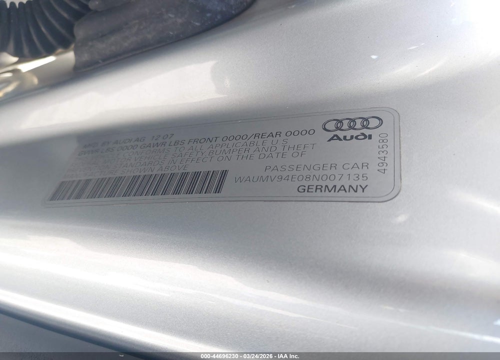 2008 AUDI A8 L 4.2 VIN: WAUMV94E08N007135