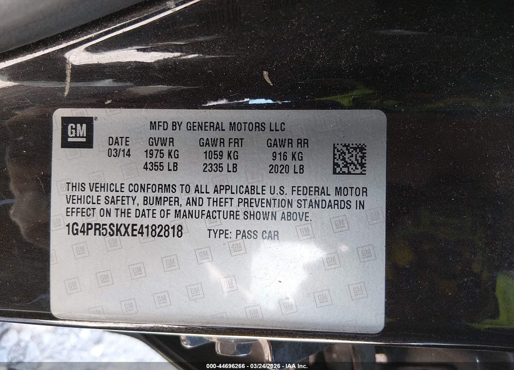 2014 BUICK VERANO CONVENIENCE GROUP VIN: 1G4PR5SKXE4182818