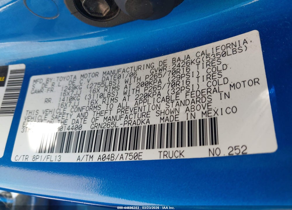 2006 TOYOTA TACOMA PRERUNNER V6 VIN: 3TMJU62N46M014400