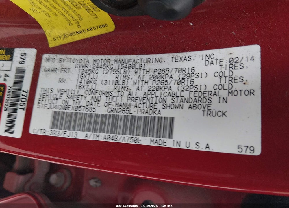 2014 TOYOTA TACOMA PRERUNNER V6 VIN: 5TFJU4GN0EX057685