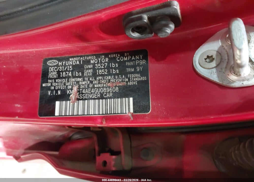 2016 HYUNDAI ACCENT SE VIN: KMHCT4AE4GU089608