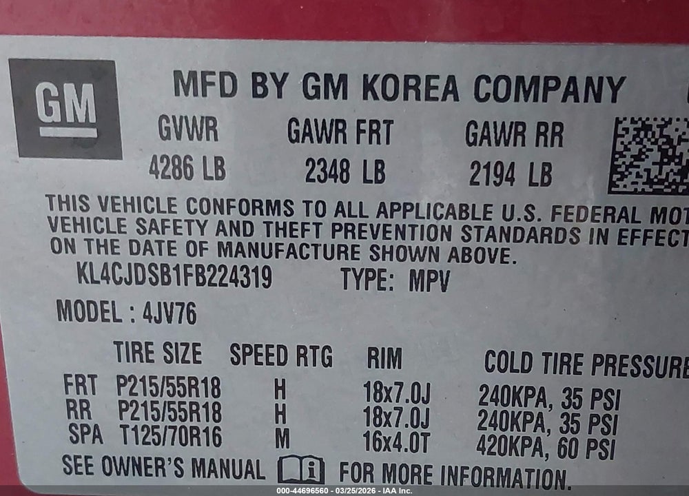 2015 BUICK ENCORE PREMIUM VIN: KL4CJDSB1FB224319