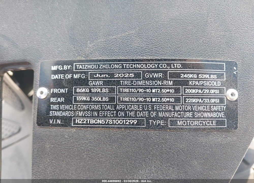 2024 VITA 250 VIN: HZ2TBCN57S1001299