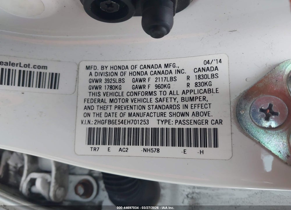 2014 HONDA CIVIC SI VIN: 2HGFB6E54EH701253
