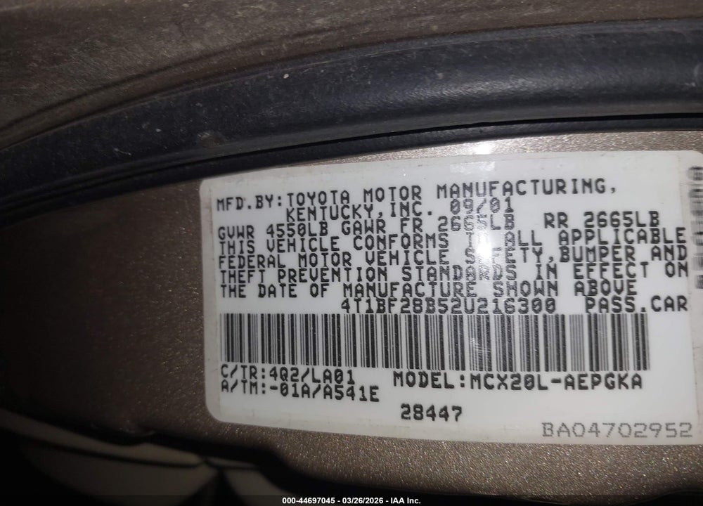 2002 TOYOTA AVALON XLS VIN: 4T1BF28B52U216300