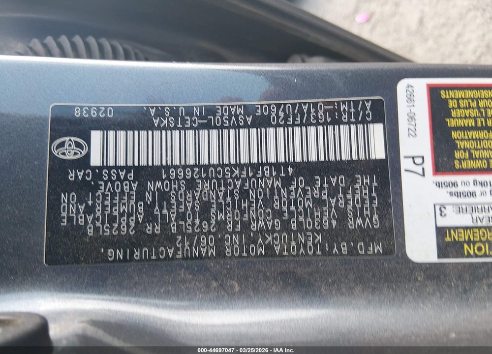 2012 TOYOTA CAMRY SE VIN: 4T1BF1FK5CU126661