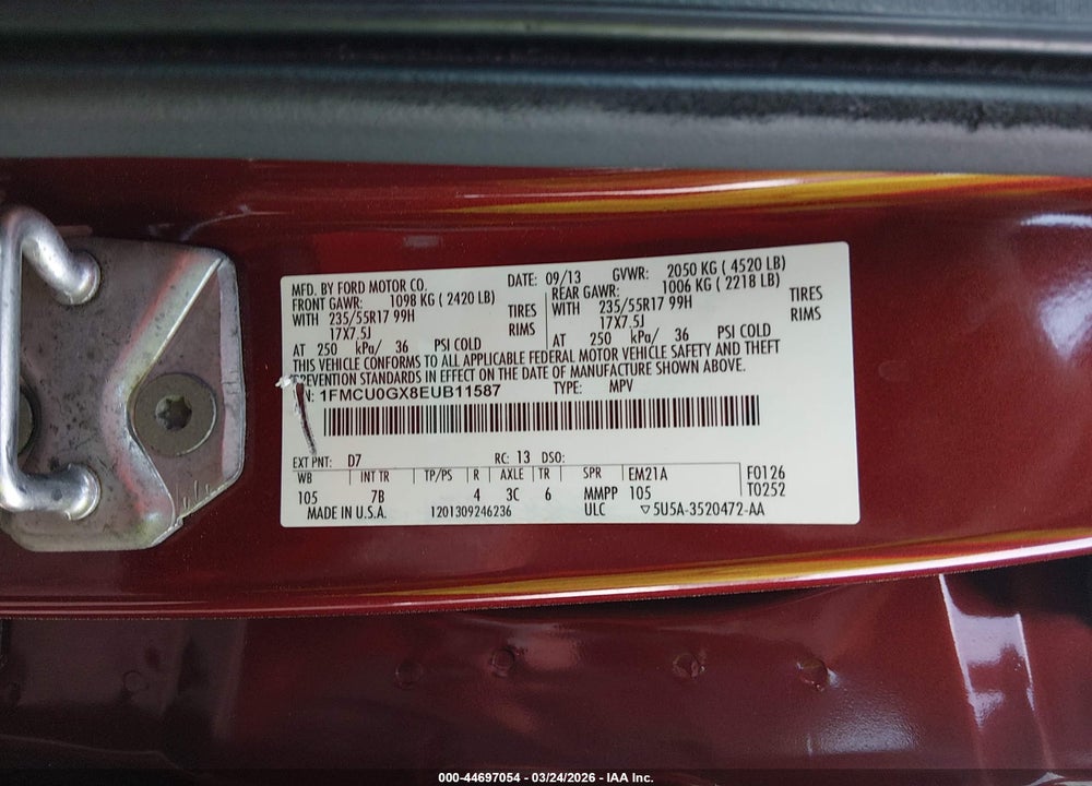 2014 FORD ESCAPE SE VIN: 1FMCU0GX8EUB11587