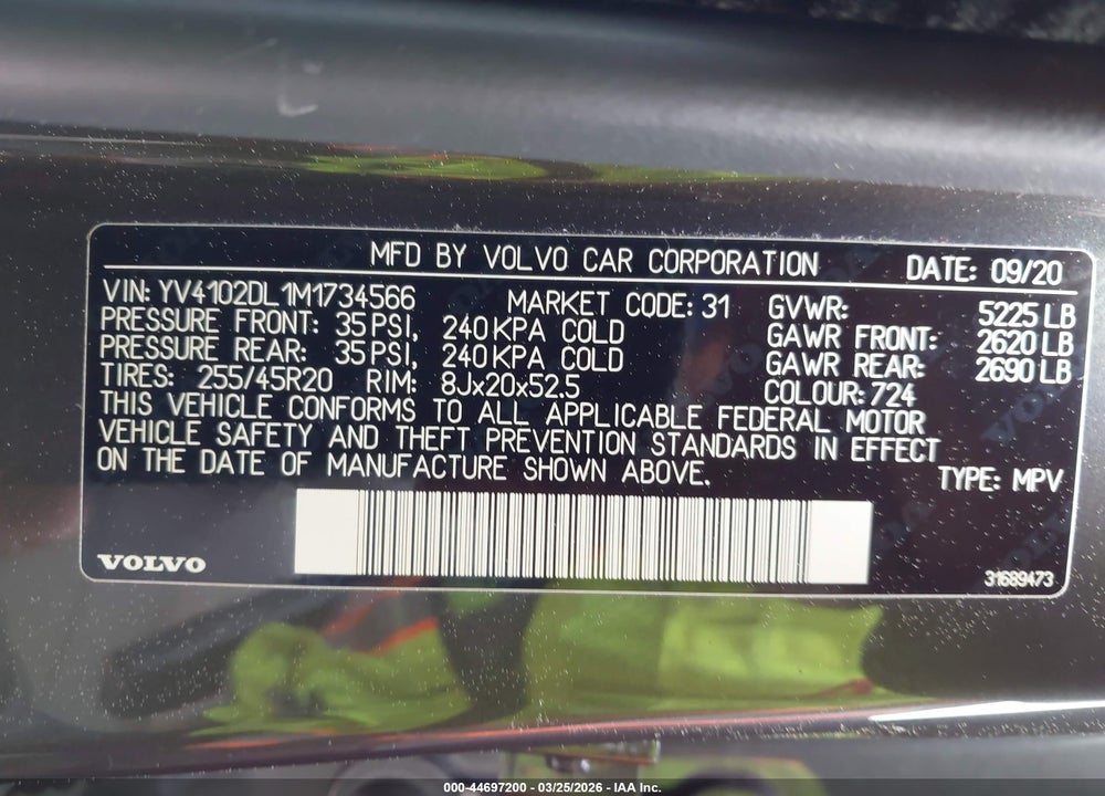 2021 VOLVO XC60 T5 INSCRIPTION VIN: YV4102DL1M1734566