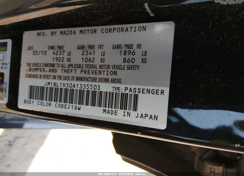 2010 MAZDA SPEED3 SPORT VIN: JM1BL1H30A1335503