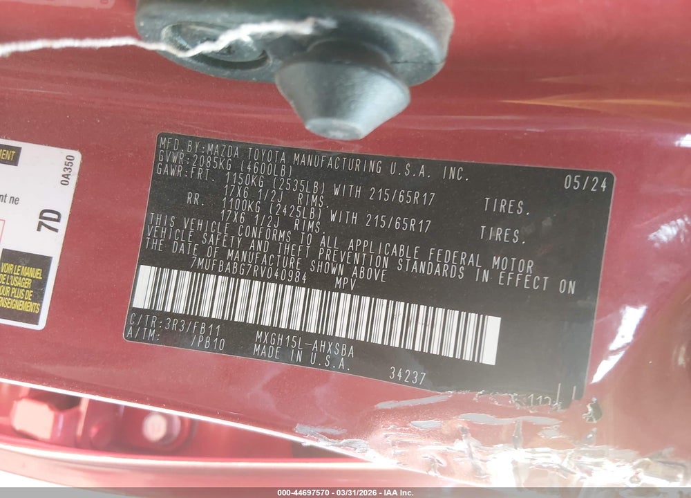 2024 TOYOTA COROLLA CROSS HYBRID SE VIN: 7MUFBABG7RV040984