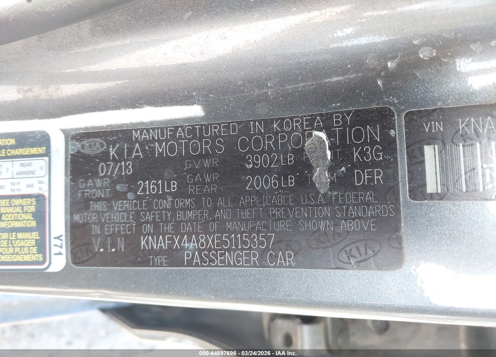 2014 KIA FORTE EX VIN: KNAFX4A8XE5115357