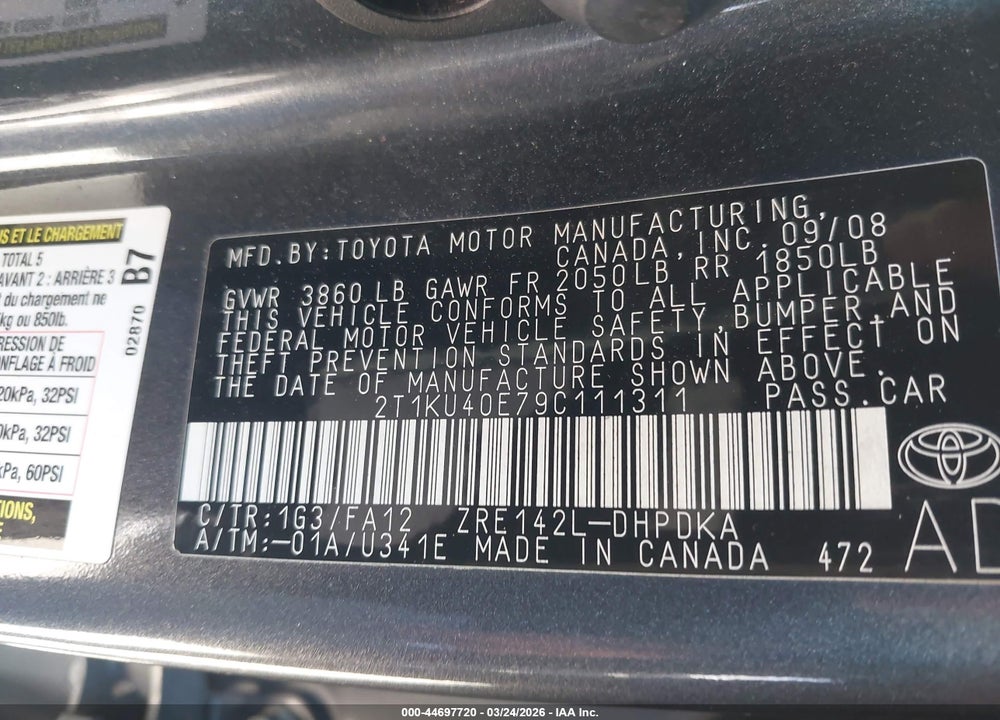2009 TOYOTA MATRIX VIN: 2T1KU40E79C111311