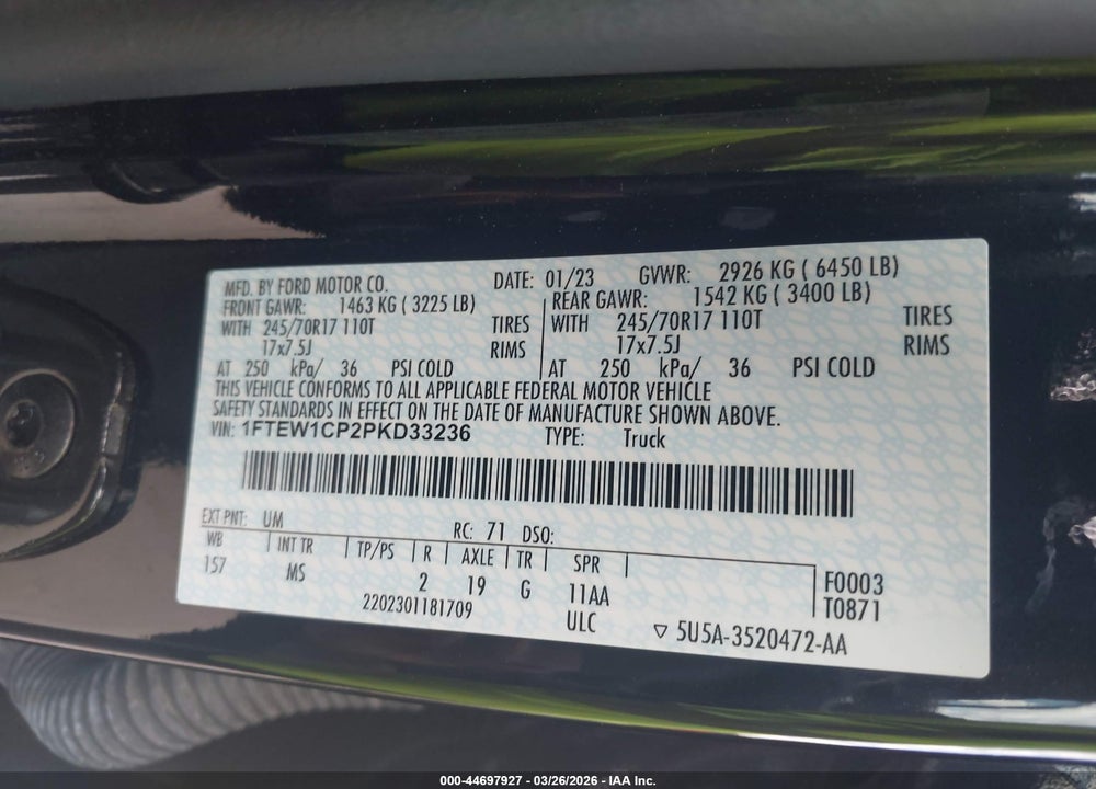 2023 FORD F-150 XLT VIN: 1FTEW1CP2PKD33236