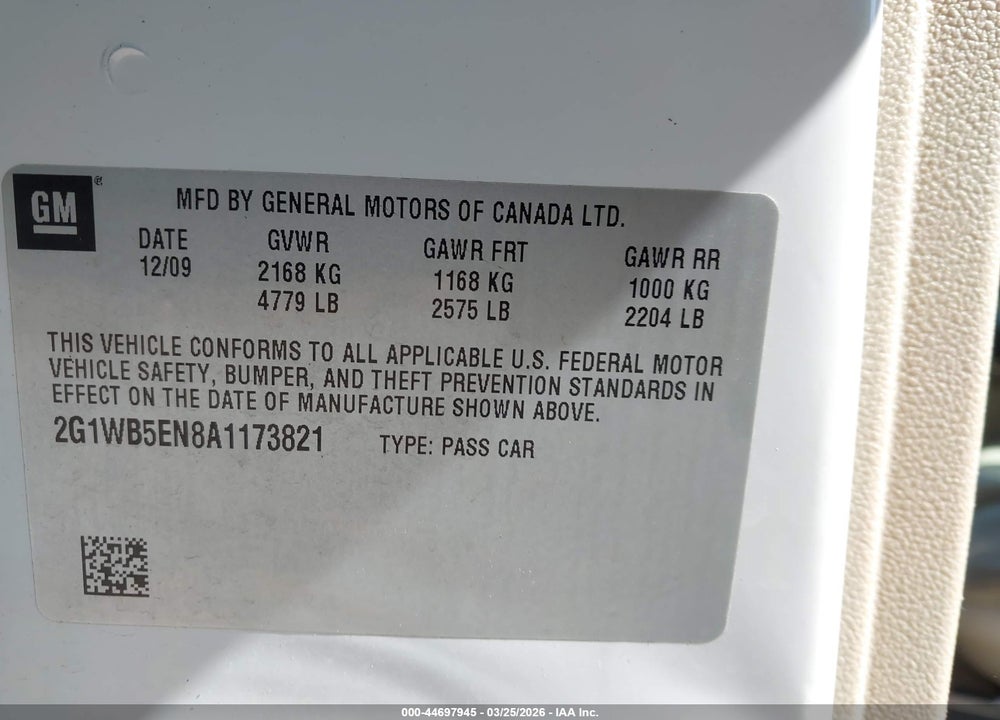 2010 CHEVROLET IMPALA LT VIN: 2G1WB5EN8A1173821