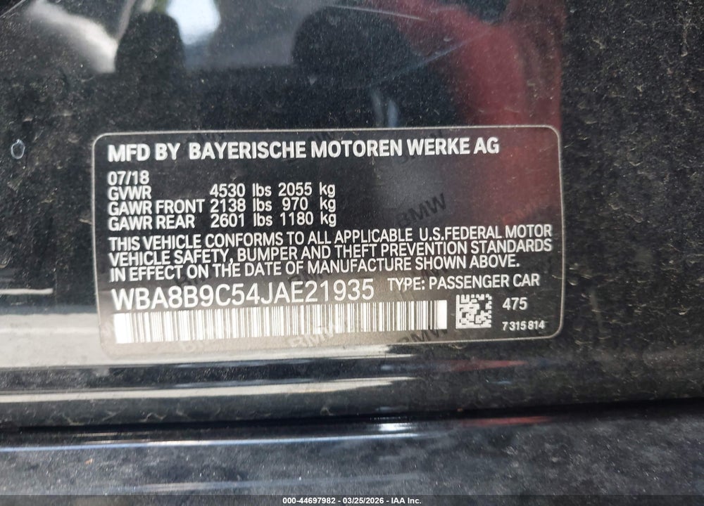 2018 BMW 330I VIN: WBA8B9C54JAE21935