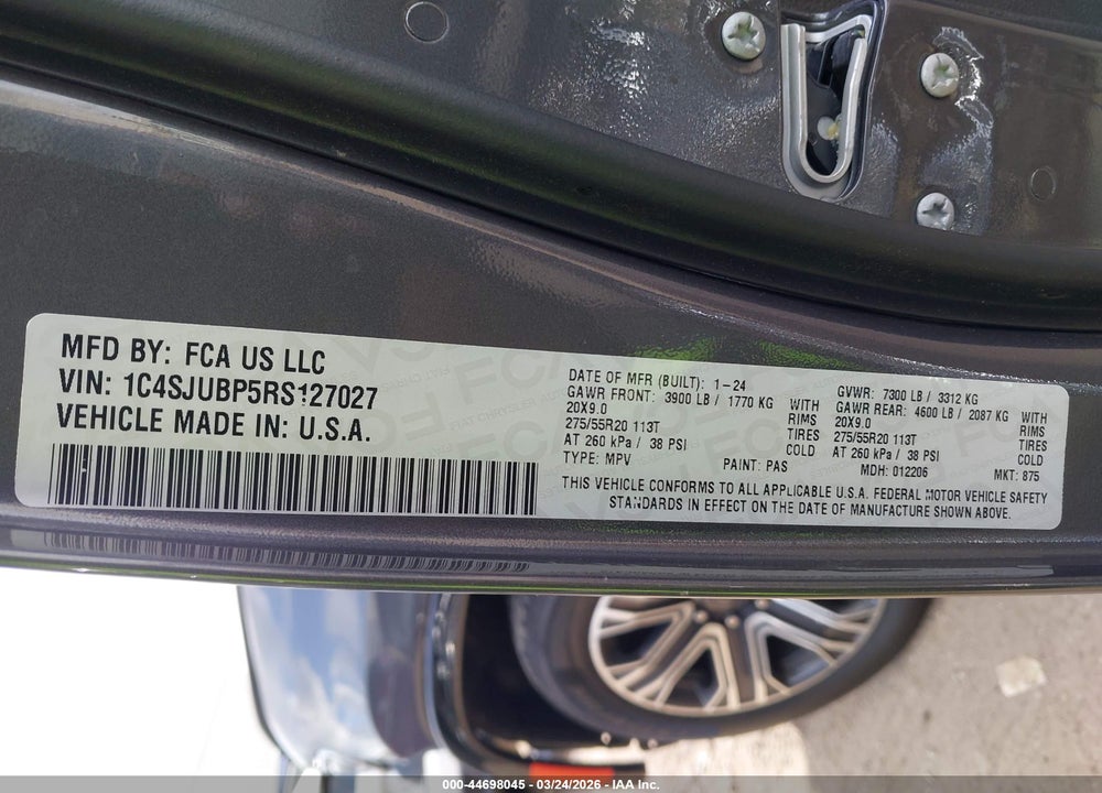 2024 JEEP WAGONEER SERIES II 4X2 VIN: 1C4SJUBP5RS127027